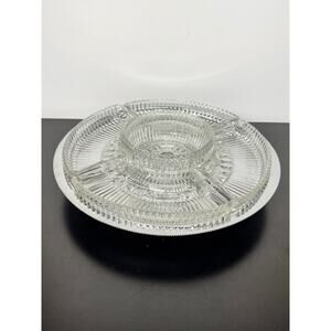 Vintage MCM Kromex Lazy Susan Chrome & Glass 6 Pc Serving Dish Party Tray